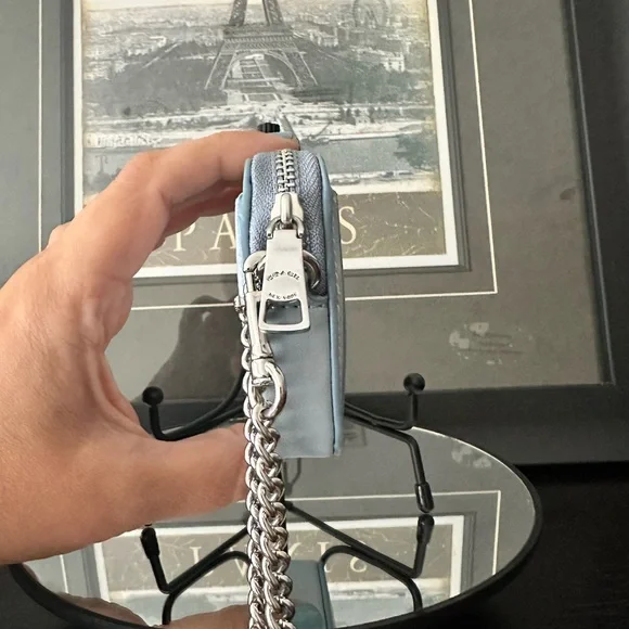 Coach Zip Card Case In Sketch Signature Canvas Ice Blue - Picture 6 of 11